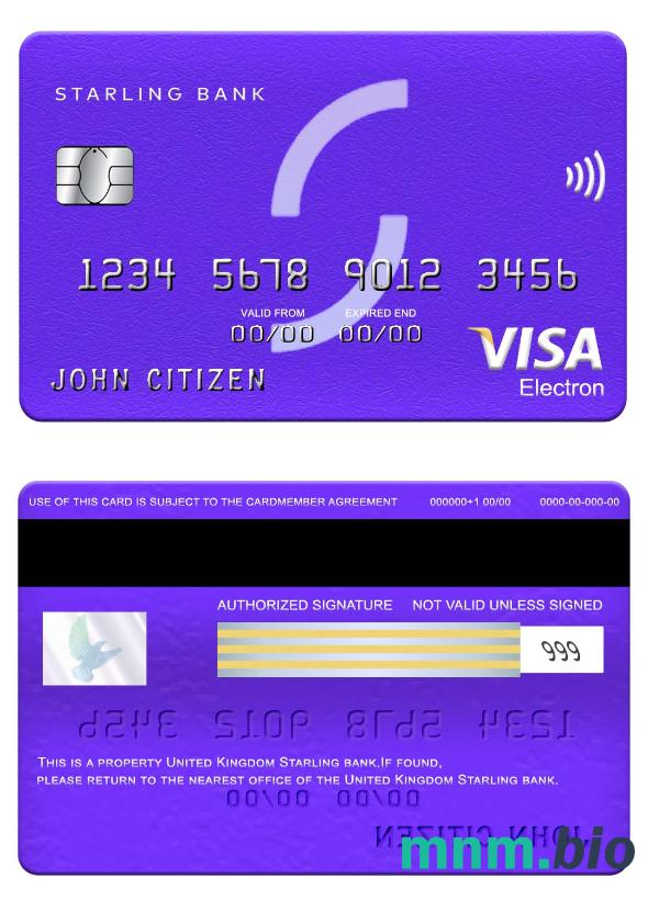 United Kingdom Starling bank visa electron karta przykład w formacie PSD